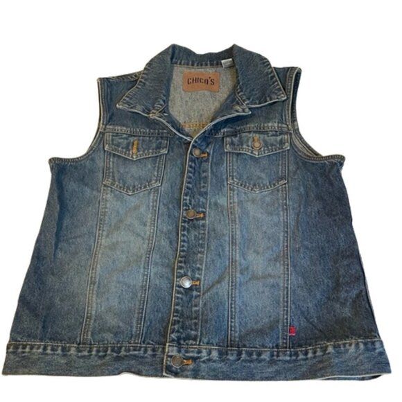 Chicos Classic denim vest blue size Medium medium wash 100% cotton boho layer - Picture 1 of 10